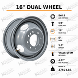 16"x6" 8x6.5" Wheel - Silver Dual