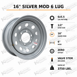 16"x6" 6x5.5" Wheel - 6 Lug Silver Mod