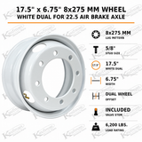 17.5"x6.75" 8x275mm Hub Pilot Wheel - 22.5K Axle Air Brake